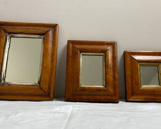 3 Small Antique Oak Wood Hanging Mirrors