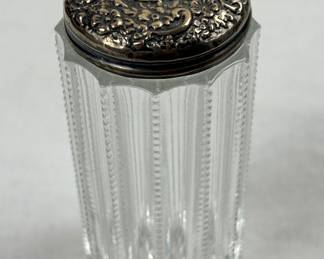 Antique Sterling Silver & Cut Crystal Repousse Dresser Jar