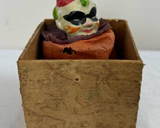 Antique French Bisque Clown Doll Jack In The Box Toy