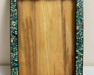 Antique Inlaid Turquoise Chips Brass Picture Photo Frame
