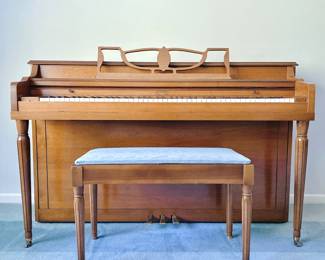 MID-CENTURY MODERN WINTER UPRIGHT PIANO - KLUTTZ PIANO CO - MATCHING STORAGE PIANO BENCH