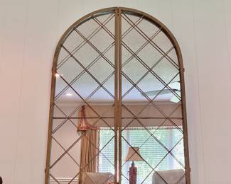 ARCHED IRON LATTICE SHUTTER DOOR MIRROR - PAINTED BRONZE COLOR