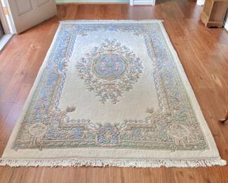 ORIENTAL CHINESE AREA RUG - PASTEL COLORS - FLORAL MEDALLION FLOURISH - 5.5' x 9'