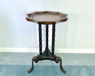 VINTAGE 9-POINT PIE CRUST TABLE ON CAST METAL LEGS - PAINTED LEATHER-LOOK TOP