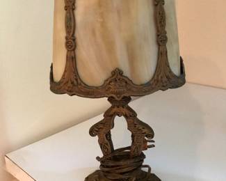 Cast iron and alabaster boudoir lamp