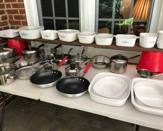 Corningware, pots and pans
