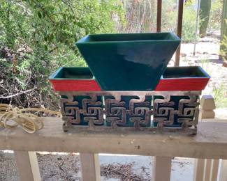 MCM Art Deco mantle lamp w/planters