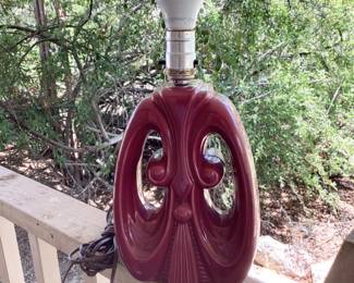 MCM burgundy ceramic table lamp