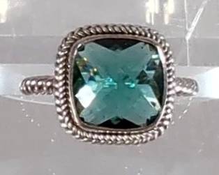 Green Quartz Ring - 925 Silver, Size 8