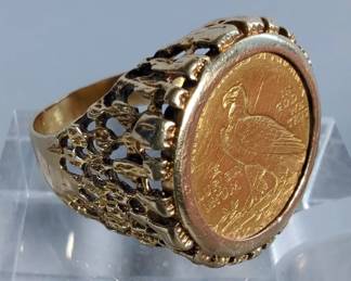 1910 $2.50 Indian Quarter Eagle Gold Coin In 14K Gold Ring Mount - Approx. .42 OZ Total Weight