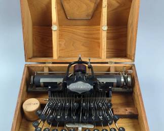 Blickensderfer No. 5 Typewriter With Wood Storage Case, Circa 1894 - 13" x 9.5" x 6.75"