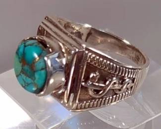 Pyritized Turquoise Ring - 925 Silver, Size 8