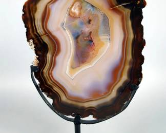 Brazillian Banded Agate Slice On Display Stand, 13x7.25"
