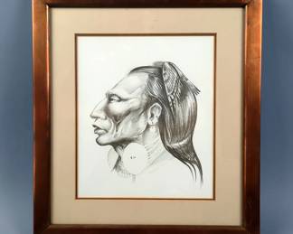 Framed Blackbear Bosin Native American Print In Copper Frame Measuring 15.5" x 14"