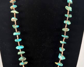 Vintage Turquoise And Beaded Necklace - 39 Stones - 30" Length