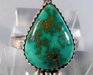 Handmade Sterling Silver and Turquoise Ring By Navajo Artist Travis Tutt - Size 9.5