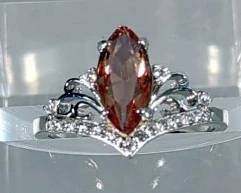 Zultnite Marquise Cut Faceted Crown Ring - 925 Silver, Size 8
