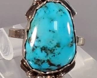 Handmade Sterling Silver and Turquoise Ring By Navajo Artist Travis Tutt - Size 9