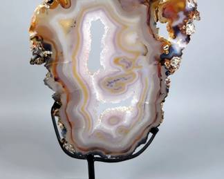 Brazillian Banded Agate Slice On Display Stand, 14x8.5"