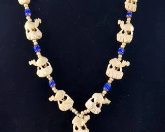 Carved Bone Camel Bead and Chevron Bead Necklace - 23.5"