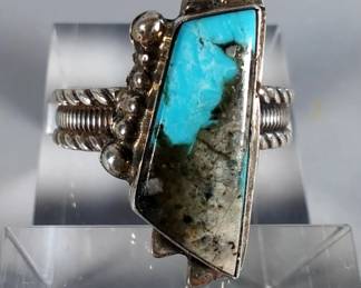 Handmade Sterling Silver and Turquoise Ring By Navajo Artist Travis Tutt - Size 10