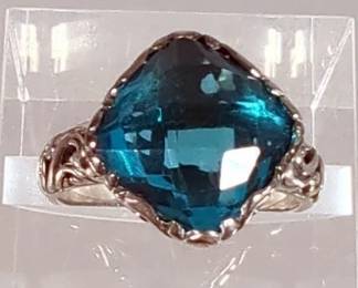 Faceted Light Blue Topaz Ring - 925 Silver, Size 9