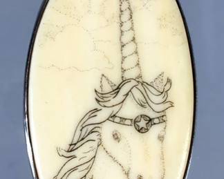 Oval Etched Unicorn Pendant