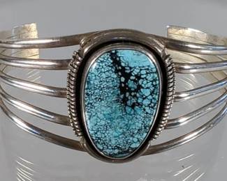 Sterling Silver Blue Spiderweb Turquoise Bracelet