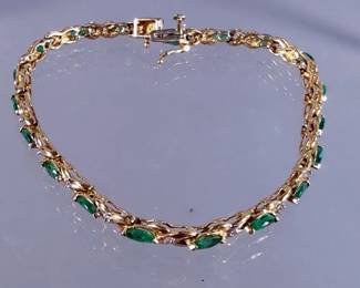 14K Yellow Gold and Maquise Cut Emerald Tennis Bracelet - 7.5"