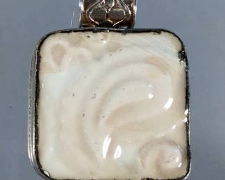 Vintage 925 Sterling And Glazed Porcelain Tile Pendant