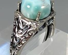 Larimar Cabachon Ring - 925 Silver, Size 8