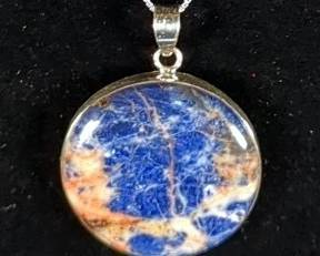 Natural Sodalite Cabachon Pendant - 925 Silver Mounting And 20" Sterling Silver Chain