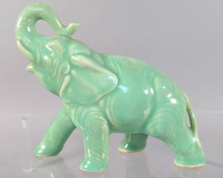Vintage Ceramic Art Pottery Elephant (Green) - 6" x 5.5"