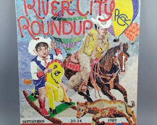 River City Roundup Paper And Acrylic Collage Art Contest Entry Circa 1989, Titled "Mosaic Of Fun" - Minor Fraying on Bottom Edge - 22" x 28"
