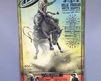 The Black Hills 92nd Annual Round-Up Rodeo Poster Signed By Artist Bob Coronato, 38.5" x 16.75"