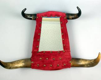 Early Primitive Steer Horn Mirror - 14.5" x 20"