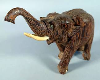Vintage Elephant Statues, Qty 3 (Alloy Metal And Wood/Bone) - 7", 4.25" and 5"