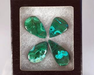 Malachite And Chrysocolla Cabachons In Riker Display Box