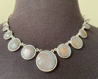  Silver Bezel Necklace with Round Polished Stones