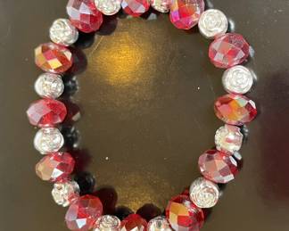 Red and Silver Sparkling Beaded Bracelet