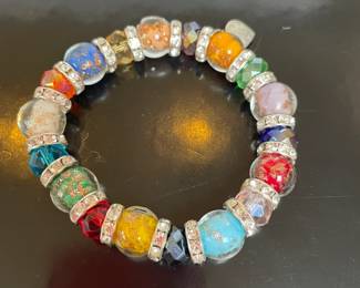  Colorful Beaded and Rhinestone Spaced Elastic Bracelet