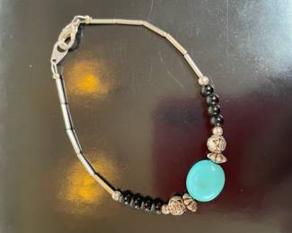 Silver, Turquoise and Black Beaded Bracelet