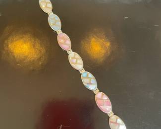 Oval Linked Bracelet with Mosaic Style Pastel Patterns 