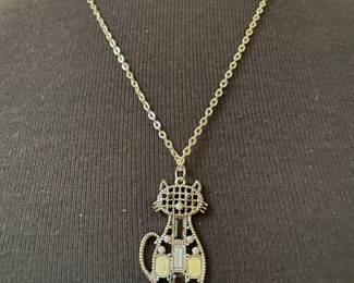  Silver Necklace with a Cat Pendant with Silver and Small Gemstones in Design