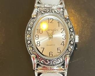 Silver Filigree and Heart Shapped Inlayed Watch with an Ornate Bezel Face