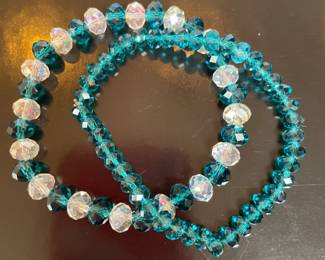  Two Complimentary Beaded Teal andor Teal and Clear Bracelets