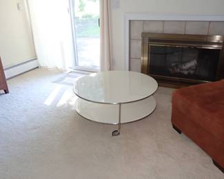 round double stack table on wheels