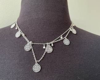 Silver Layered Filigree Disced and Beaded Necklace
