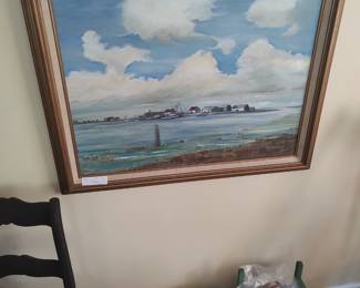 Local painted oil on canvas in frame of a popular island area.