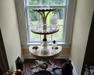 Edwardian period white painted tier plant table with pot cutouts